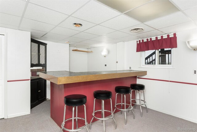 2982 Shawnee Ln, Waterford, MI 48329 - indoor dry bar with a drop ceiling, baseboards, and carpet floors