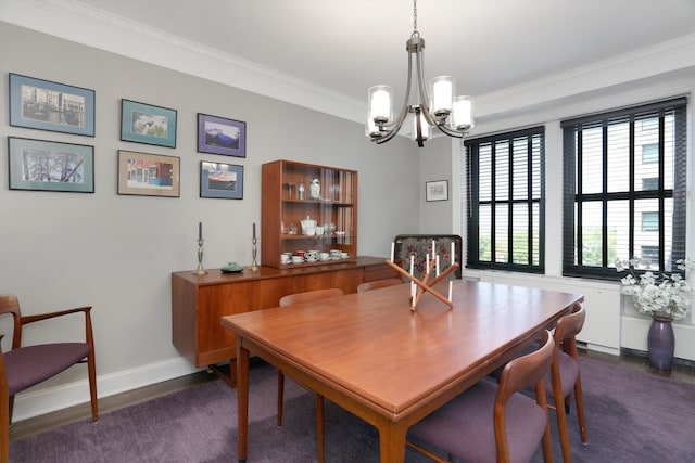 15 E Kirby St Unit 822, Detroit, MI 48202 - dining area featuring a chandelier, dark wood-style flooring, ornamental molding, and baseboards