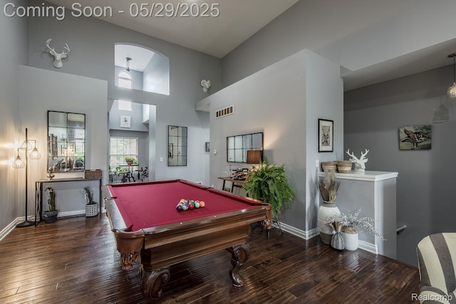 6940 Stonewood, Clarkston, MI 48346 - playroom with wood finished floors, billiards table, high vaulted ceiling, and baseboards