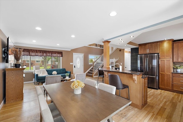 23142 Port St, Saint Clair Shores, MI 48082 - dining area with light wood-style floors, stairway, recessed lighting, and baseboards