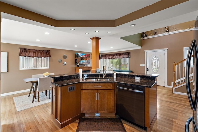 23142 Port St, Saint Clair Shores, MI 48082 - kitchen with dishwasher, a sink, light wood-type flooring, and recessed lighting