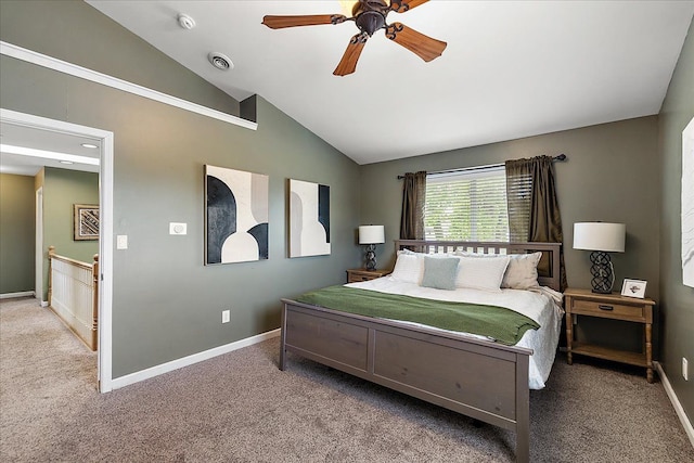 23142 Port St, Saint Clair Shores, MI 48082 - bedroom with vaulted ceiling, carpet floors, baseboards, and ceiling fan