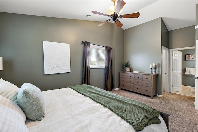 23142 Port St, Saint Clair Shores, MI 48082 - carpeted bedroom featuring vaulted ceiling, baseboards, and a ceiling fan