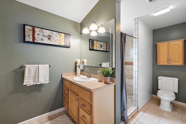 23142 Port St, Saint Clair Shores, MI 48082 - bathroom with tile patterned floors, a tile shower, toilet, and vanity