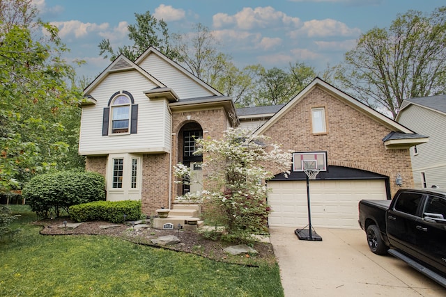 1418 Trailside Blvd, Wixom, MI 48393 - view of front facade with brick siding, concrete driveway, and a front lawn