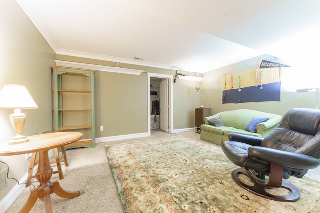 1418 Trailside Blvd, Wixom, MI 48393 - carpeted living room featuring baseboards and crown molding
