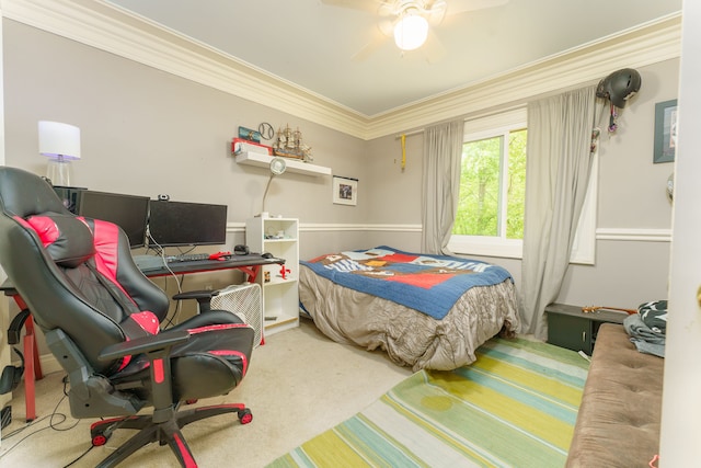 1418 Trailside Blvd, Wixom, MI 48393 - bedroom featuring carpet floors, a desk, ornamental molding, and ceiling fan