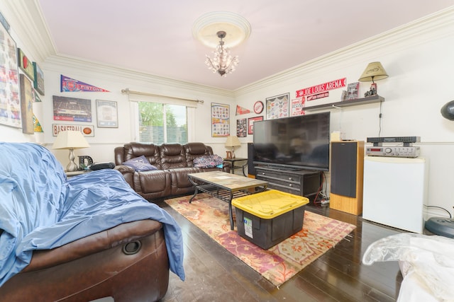1418 Trailside Blvd, Wixom, MI 48393 - living area featuring a chandelier, ornamental molding, wood-type flooring, and washer / dryer
