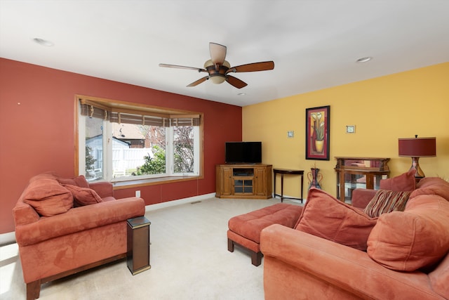 19985 Charest St, Detroit, MI 48234 - living area featuring light carpet, a ceiling fan, recessed lighting, and baseboards