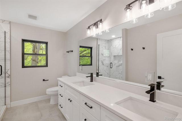 7598 Lake Park Rd, Ira, MI 48023 - full bathroom with healthy amount of natural light, double vanity, a stall shower, and baseboards