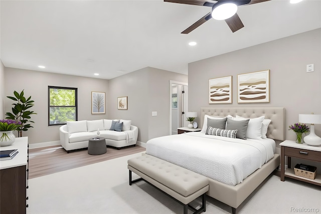 7598 Lake Park Rd, Ira, MI 48023 - bedroom with recessed lighting, light wood-style floors, ceiling fan, and baseboards