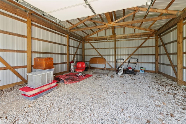 garage with metal wall