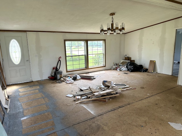 5151 Huntley Dr, Holly, MI 48442 - unfurnished dining area featuring a chandelier and ornamental molding