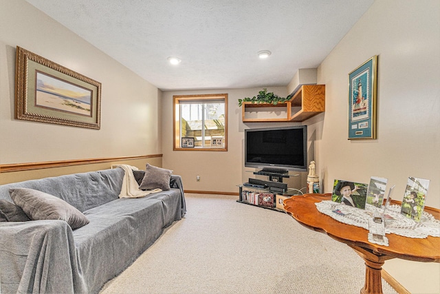 carpeted living room with baseboards and recessed lighting