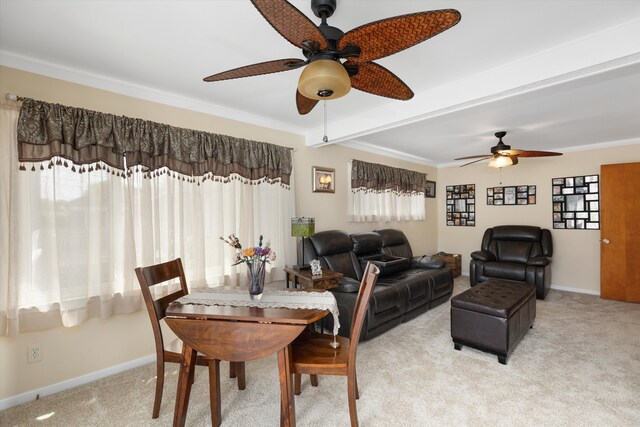 2220 Stanhope St, Grosse Pointe Woods, MI 48236 - living area with ceiling fan, plenty of natural light, carpet, beam ceiling, and baseboards