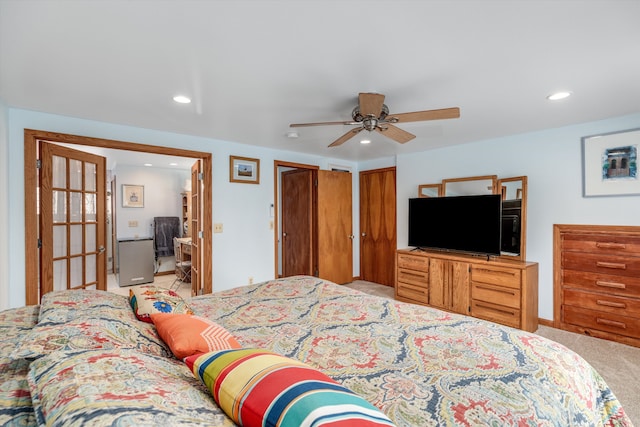 2220 Stanhope St, Grosse Pointe Woods, MI 48236 - bedroom with recessed lighting, light carpet, ceiling fan, and multiple closets