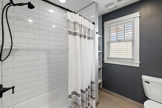 1836 Marywood Dr, Royal Oak, MI 48073 - full bath with toilet, shower / bath combination with curtain, tile patterned floors, and baseboards