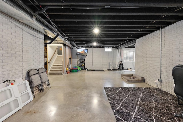 1836 Marywood Dr, Royal Oak, MI 48073 - below grade area with brick wall and stairs