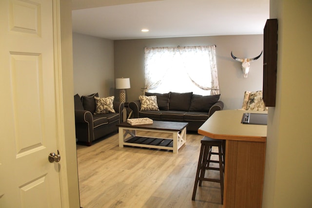 living room featuring light wood-style floors and recessed lighting