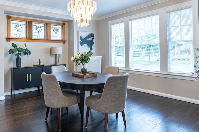 2285 Chicago Blvd, Detroit, MI 48206 - dining space featuring baseboards, dark wood-style floors, a chandelier, and ornamental molding