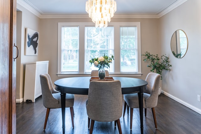 2285 Chicago Blvd, Detroit, MI 48206 - dining area featuring plenty of natural light, dark wood-style floors, a chandelier, and crown molding