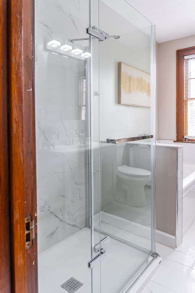 2285 Chicago Blvd, Detroit, MI 48206 - bathroom featuring a marble finish shower, toilet, and a tub