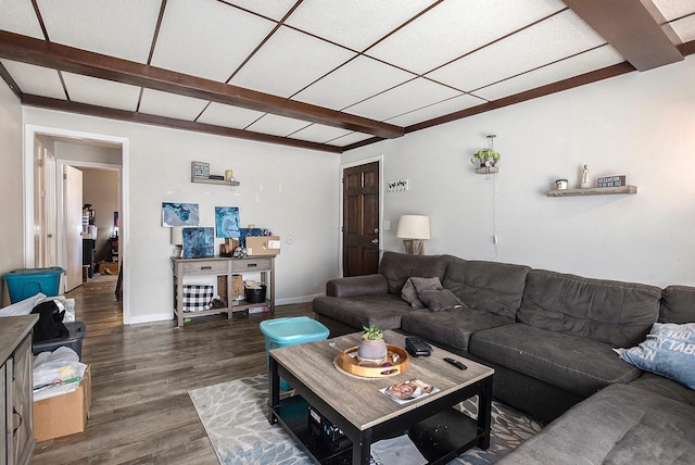 238-240 W Division St, Sparta, MI 49345 - living room with beamed ceiling, dark wood-style floors, and baseboards