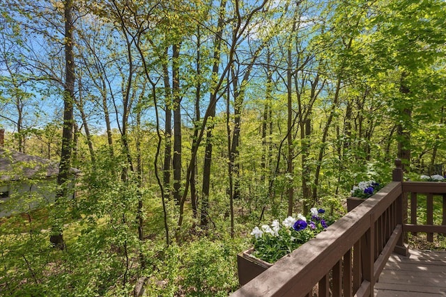 deck with a forest view