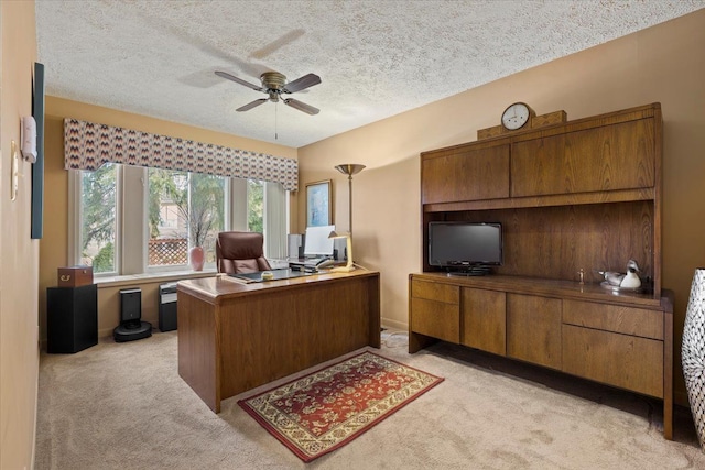 5080 Kitson Ln, West Bloomfield, MI 48324 - office area with light colored carpet, a textured ceiling, and ceiling fan