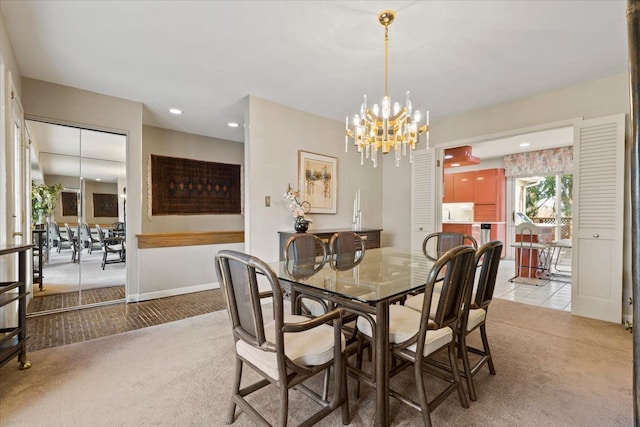 5080 Kitson Ln, West Bloomfield, MI 48324 - dining room featuring carpet floors, a chandelier, recessed lighting, and baseboards