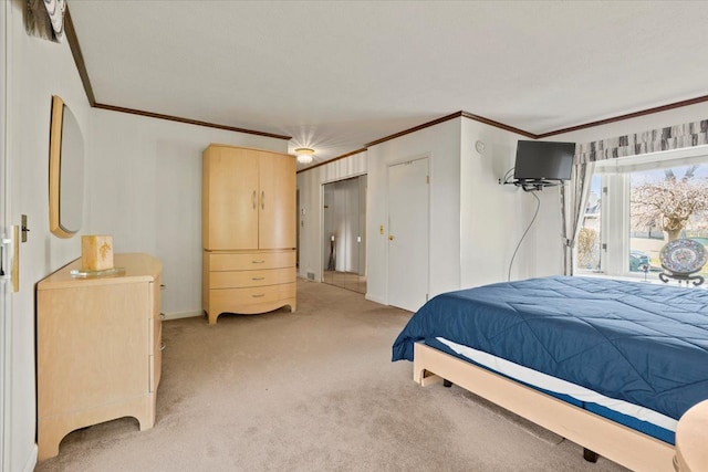 5080 Kitson Ln, West Bloomfield, MI 48324 - bedroom featuring ornamental molding, light carpet, and baseboards