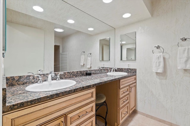 5080 Kitson Ln, West Bloomfield, MI 48324 - bathroom featuring tile patterned floors, double vanity, and recessed lighting