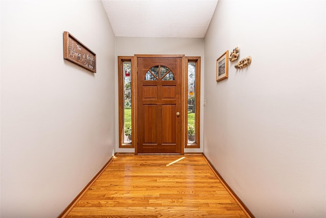 3541 Highland Blvd, Highland, MI 48356 - doorway with light wood-type flooring, baseboards, and a textured ceiling