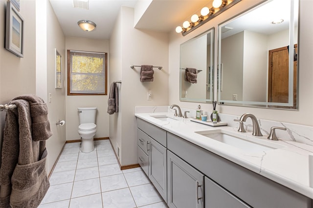 3541 Highland Blvd, Highland, MI 48356 - bathroom featuring toilet, tile patterned floors, double vanity, and baseboards