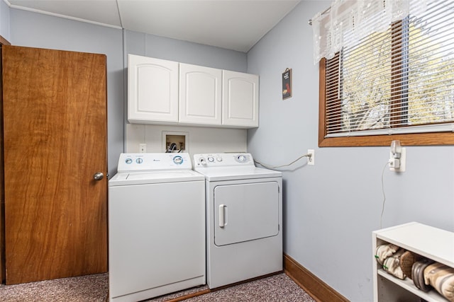 3541 Highland Blvd, Highland, MI 48356 - washroom featuring cabinet space, independent washer and dryer, baseboards, and carpet floors
