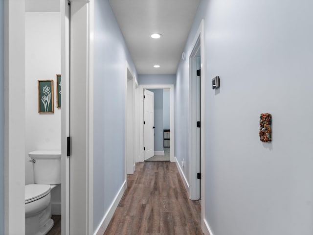 119 Maple St, Fife Lake, MI 49633 - hall featuring dark wood finished floors, baseboards, and recessed lighting