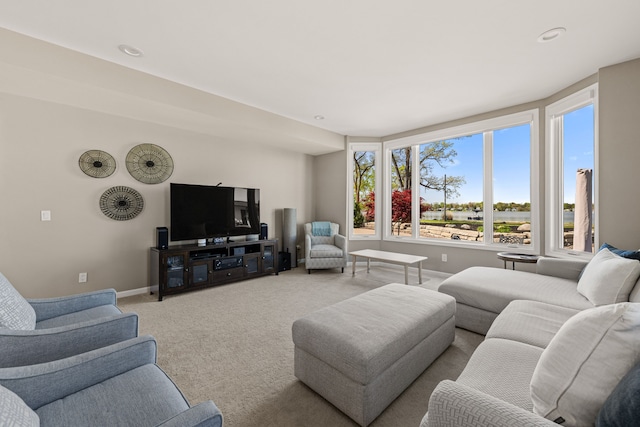 living area featuring baseboards and carpet floors