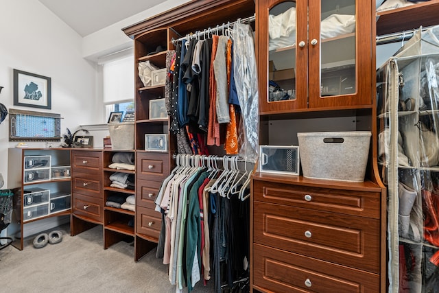 spacious closet featuring light carpet