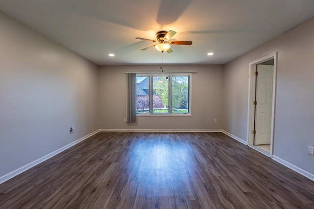 52201 Boland Rd, Chesterfield, MI 48047 - unfurnished room featuring a ceiling fan, dark wood finished floors, baseboards, and recessed lighting