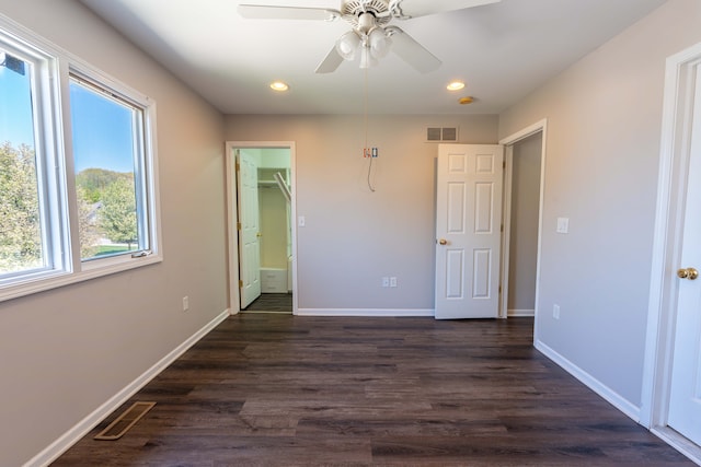 52201 Boland Rd, Chesterfield, MI 48047 - unfurnished bedroom featuring recessed lighting, dark wood-type flooring, baseboards, and a ceiling fan