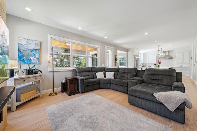1663 Fairway Dr, Birmingham, MI 48009 - living room with light wood finished floors, recessed lighting, and baseboards