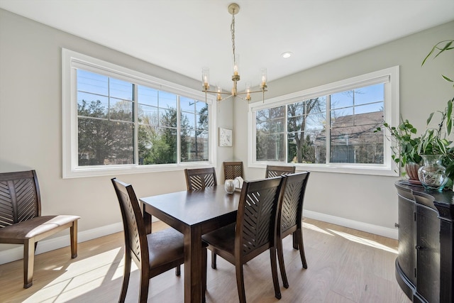 1663 Fairway Dr, Birmingham, MI 48009 - dining space with baseboards, a chandelier, light wood-style floors, and recessed lighting