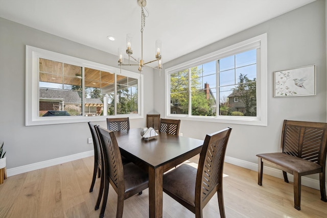 1663 Fairway Dr, Birmingham, MI 48009 - dining room with a chandelier, baseboards, light wood finished floors, and recessed lighting