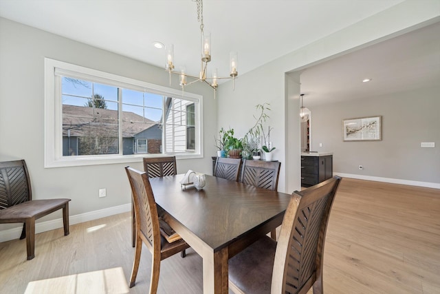 1663 Fairway Dr, Birmingham, MI 48009 - dining room featuring a chandelier, baseboards, light wood finished floors, and recessed lighting