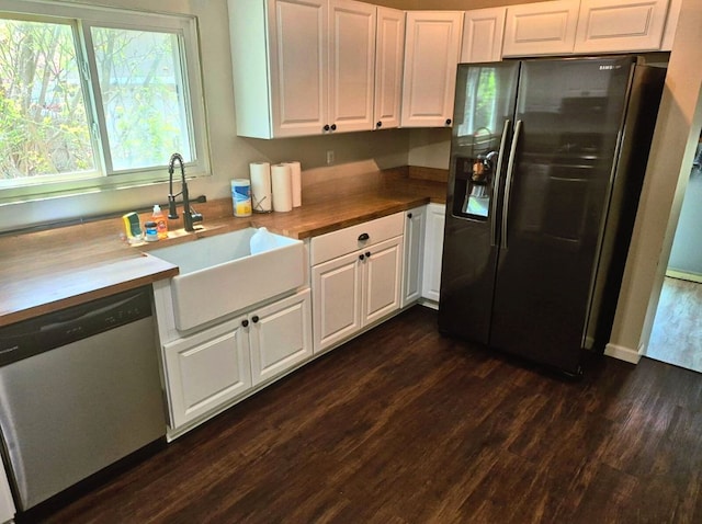 3188 Bessie St, Auburn Hills, MI 48326 - kitchen with black refrigerator with ice dispenser, dishwasher, a sink, and dark wood-type flooring