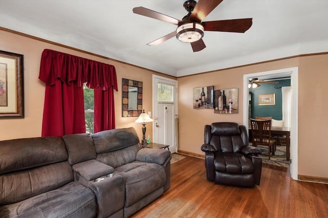 19319 Centralia, Redford, MI 48240 - living area featuring a ceiling fan, wood finished floors, and baseboards