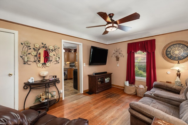 19319 Centralia, Redford, MI 48240 - living room with ceiling fan, light wood finished floors, and baseboards