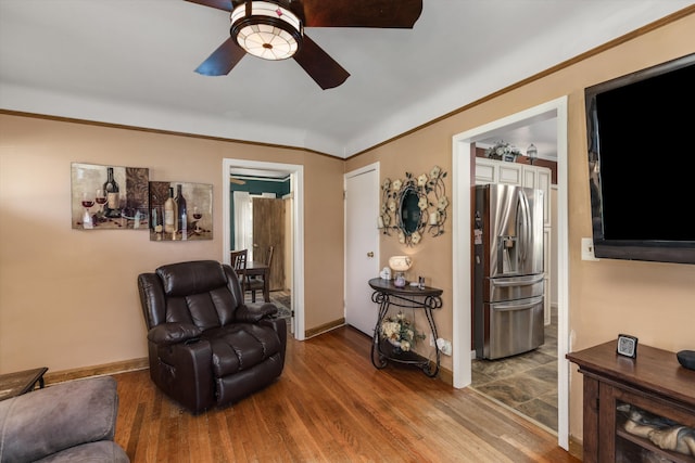 19319 Centralia, Redford, MI 48240 - living room with ceiling fan, wood finished floors, and baseboards