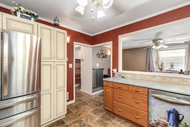 19319 Centralia, Redford, MI 48240 - kitchen featuring cream cabinetry, stainless steel appliances, a ceiling fan, ornamental molding, and light countertops