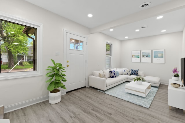 27733 Kaufman St, Roseville, MI 48066 - living area with light wood finished floors, recessed lighting, and baseboards
